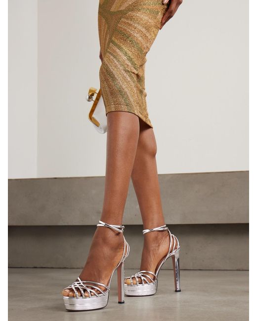 Aquazzura White Wild Dream 105 Metallic Leather Platform Sandals