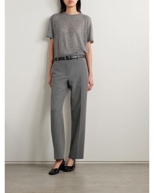 The Row Gray Relian Cropped Wool-Blend Straight-Leg Pants