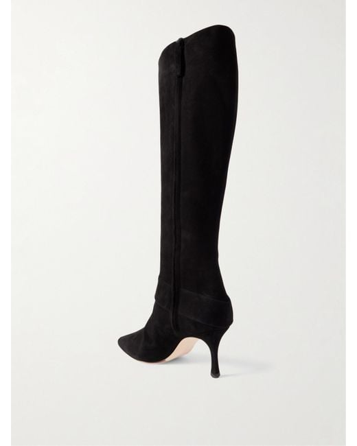 Manolo Blahnik Black Bayhi 70 Buckle-Embellished Suede Knee Boots