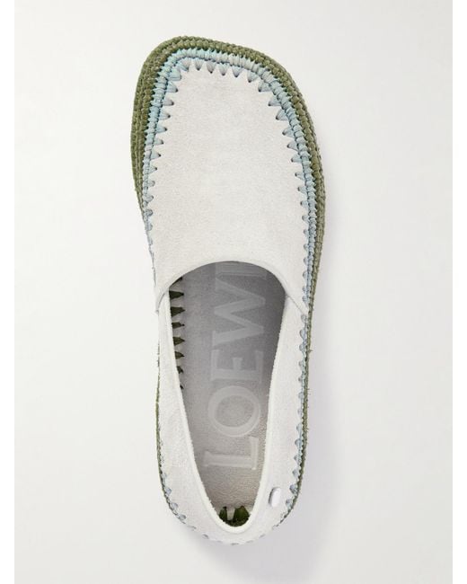 Loewe Green Paula's Ibiza Rio Raffia-Trimmed Suede Espadrilles