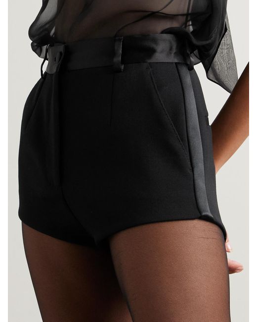 Dolce & Gabbana Black Satin-Trimmed Wool-Blend Shorts