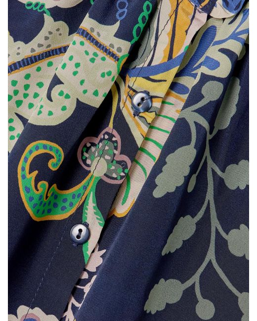Alix Of Bohemia Blue Winn Cropped Printed Silk Crepe De Chine Shirt