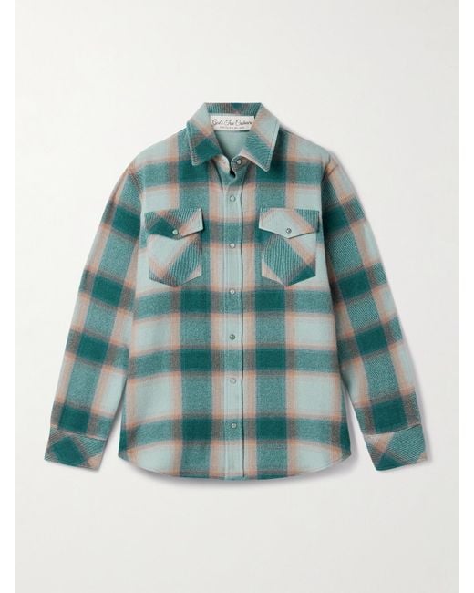 God's True Cashmere Blue Checked Cashmere Shirt
