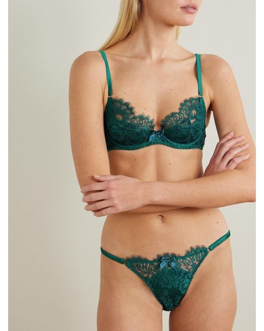Agent Provocateur Green Solanna Silk-Blend Satin-Trimmed Lace Briefs