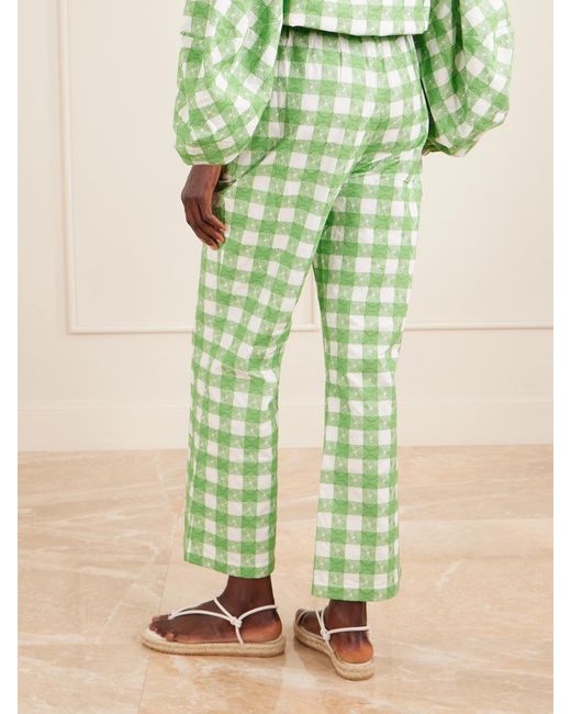 Rosie Assoulin Green Easy Does It Checked Cotton Straight-Leg Pants