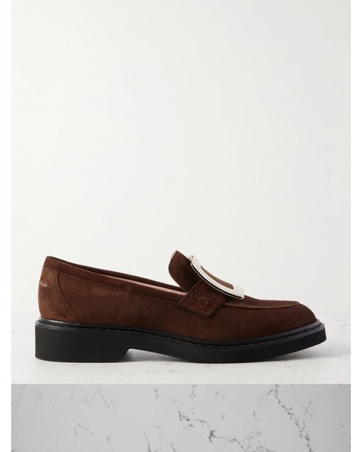 Roger Vivier Brown Viv Rangers Buckled Suede Loafers