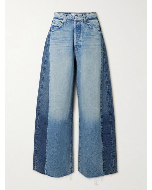 Mother Blue The Pipe Dream Button Sneak Fray Distressed High-Rise Wide-Leg Jeans