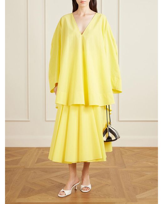 Jacquemus Yellow Paysan Asymmetric Cotton-Blend Crepon Midi Skirt
