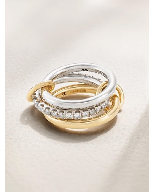 Spinelli Kilcollin Metallic Taurus Set Of Three 18-Karat And Sterling Diamond Rings
