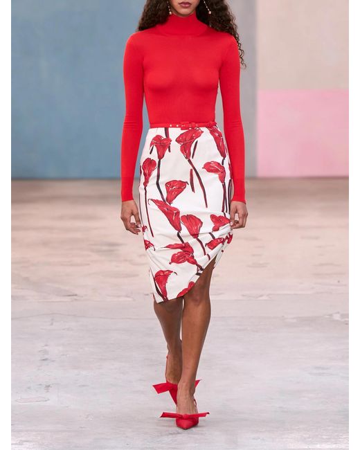 Carolina Herrera Red Wool And Silk-Blend Turtleneck Sweater
