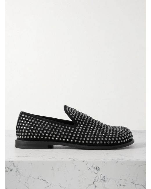 J.W. Anderson Black Crystal-Embellished Suede Loafers