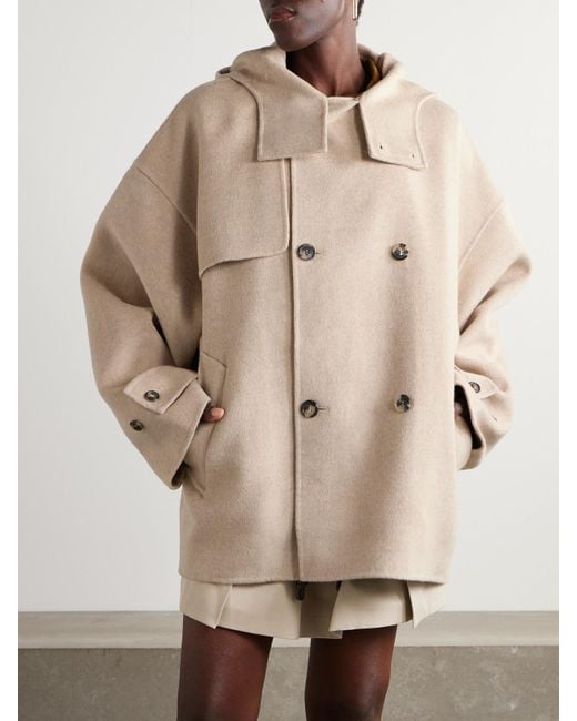 Manteau Oversize À Capuche Et À Double Boutonnage En Laine Brossée J.W. Anderson en coloris Natural