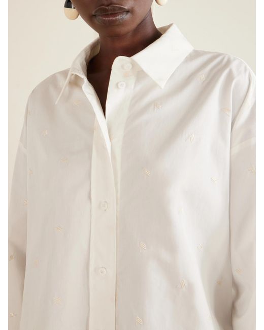 The Attico White Asymmetric Embroidered Cotton-Blend Shirt