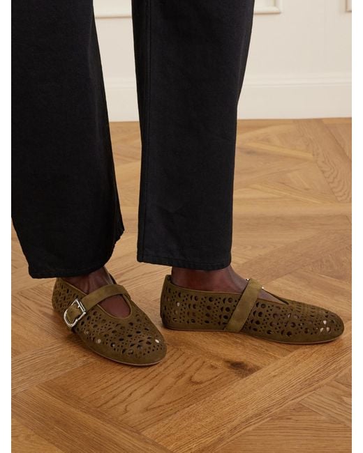 Alaïa Brown Laser-Cut Suede Ballet Flats