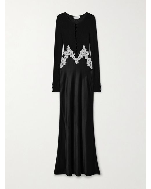 Gabriela Hearst Black Kerry Maxikleid Aus Geripptem Seidenchiffon Und Seidensatin Mit Spitzenbesätzen