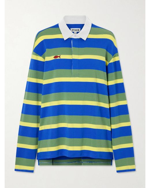 Staud Blue Da Adolfo Gavin Striped Logo-Embroidered Cotton-Blend Shirt