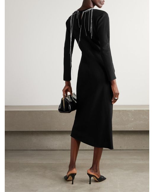 Dries Van Noten Black Embellished Crepe Midi Dress