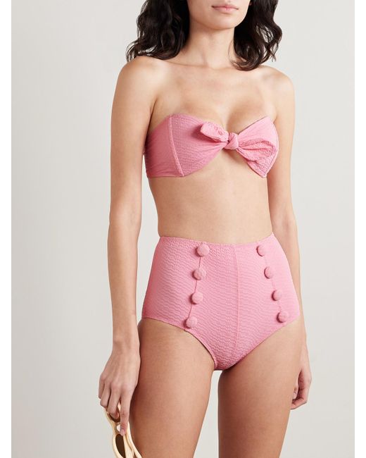 Lisa Marie Fernandez Pink Poppy Trägerloser Bikini Aus Seersucker Mit Zierknöpfen