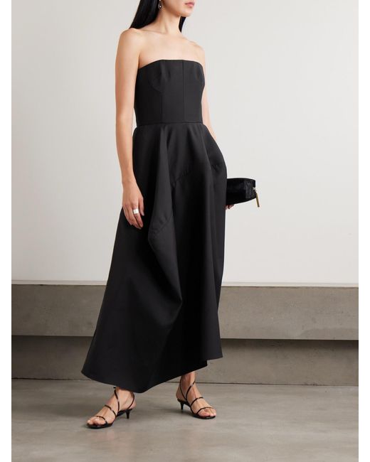 Heirlome Blue Karla Strapless Asymmetric Gathered Draped Wool And Silk-Blend Faille Maxi Dress