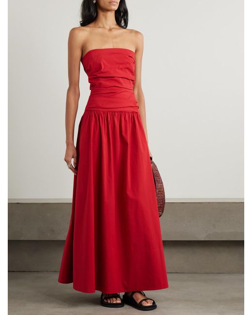 St. Agni Red Trägerloses Maxikleid Aus Einer Baumwollmischung
