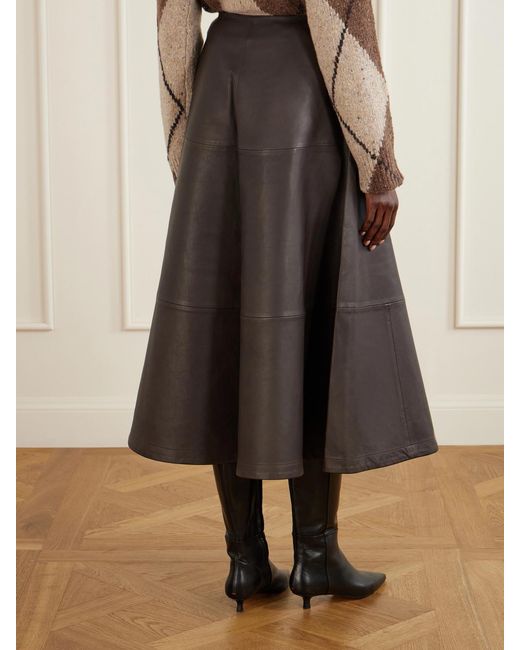 Altuzarra Gray Varda Paneled Leather Midi Skirt