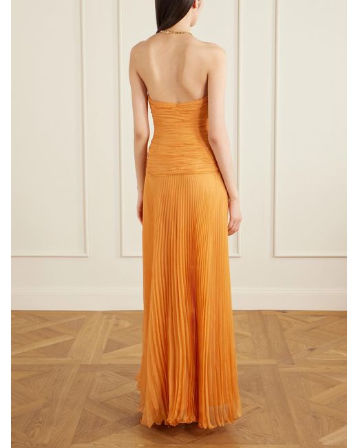ANDRES OTALORA Orange Puente De Sol Pleated Crinkled Silk-Chiffon Maxi Dress
