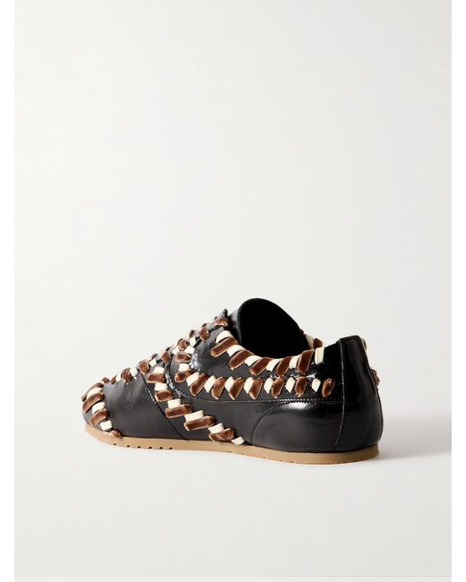 Dries Van Noten Black Cord And Velvet-Trimmed Glossed-Leather Sneakers