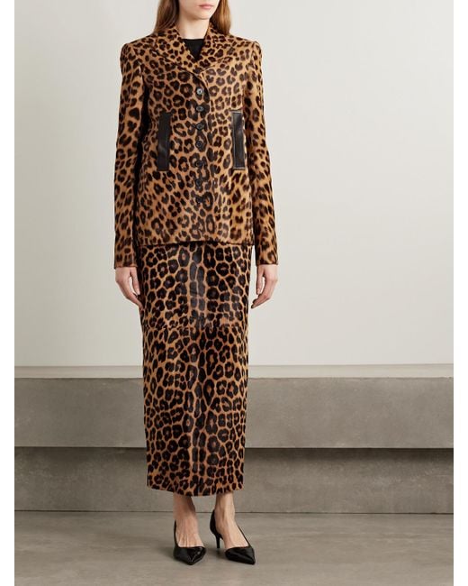 Khaite Brown Saraphina Leather-Trimmed Leopard-Print Calf Hair Jacket