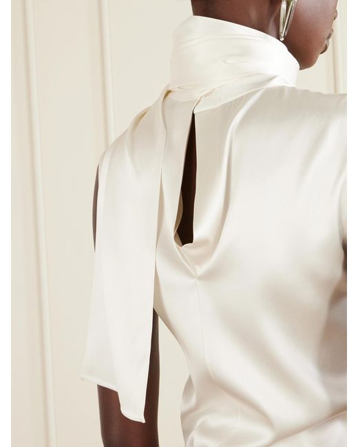 Bottega Veneta White Tie-Detailed Stretch-Silk Satin Top