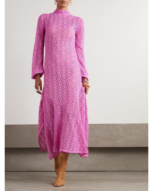 Alix Of Bohemia Pink Laila Cotton-Lace Midi Dress