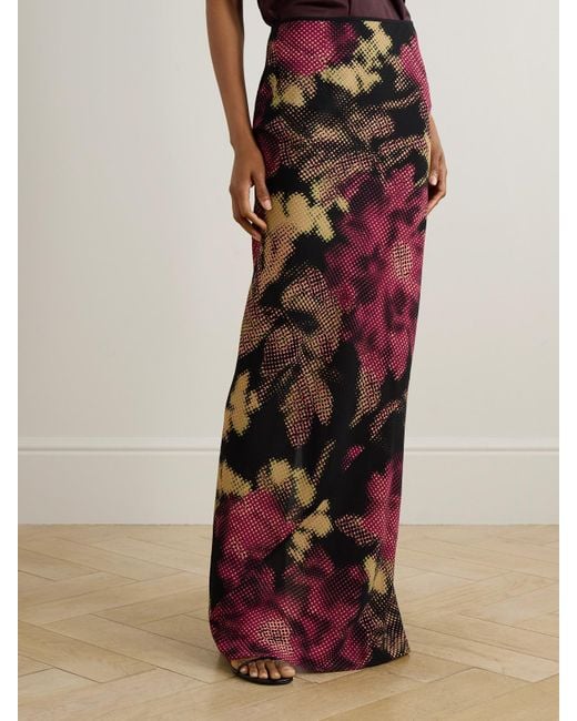 Dries Van Noten Red Floral-Print Crepe Maxi Skirt