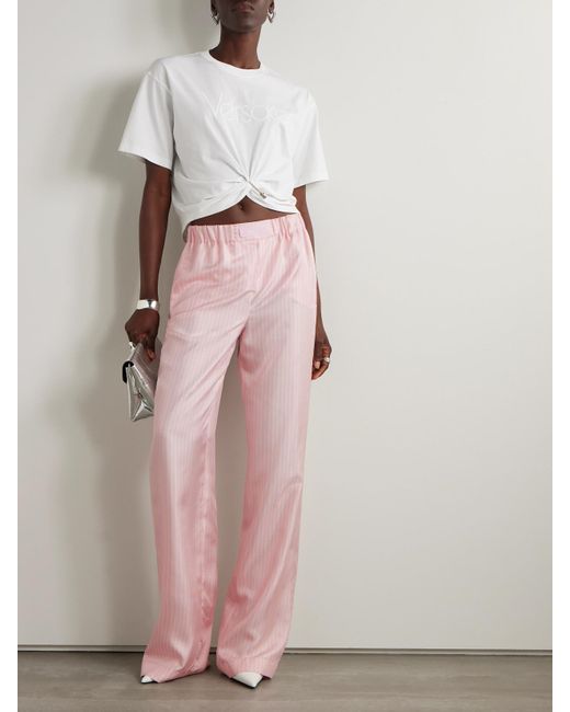 Pantalon Large En Serge De Soie Imprimée Versace en coloris Pink