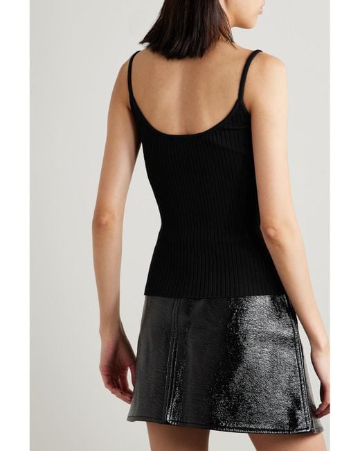 Courreges Black Reedition Appliquéd Ribbed-Knit Tank