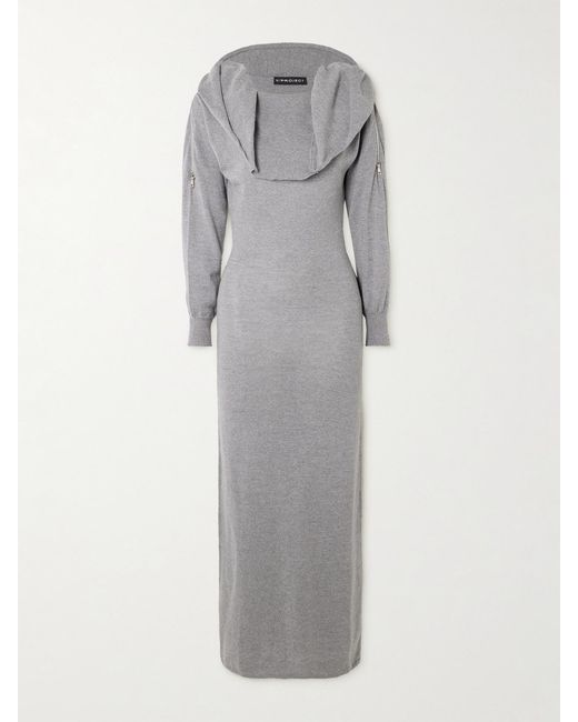 Y. Project Gray Hooded Zip-Detailed Merino Wool Maxi Dress