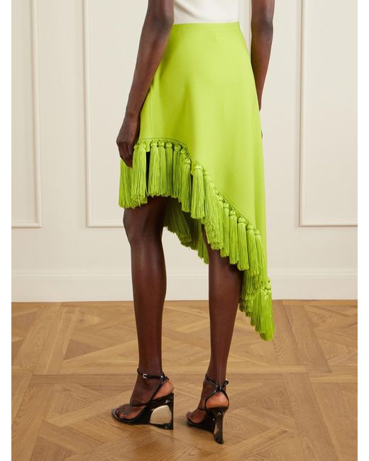 Alaïa Green Tassle Fringed Asymmetric Wool-Gabardine Midi Skirt