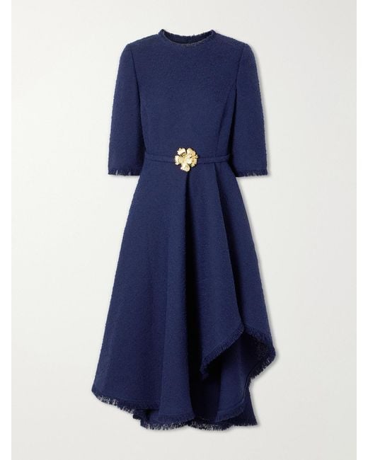 Oscar de la Renta Blue Embellished Tweed Midi Dress