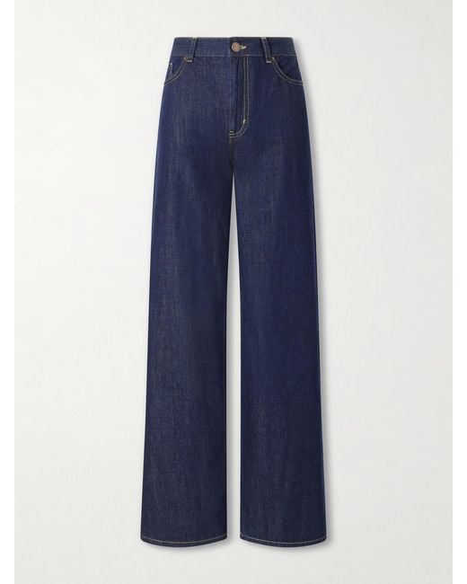 La Ligne Blue Isadora Cotton-Chambray Wide-Leg Jeans