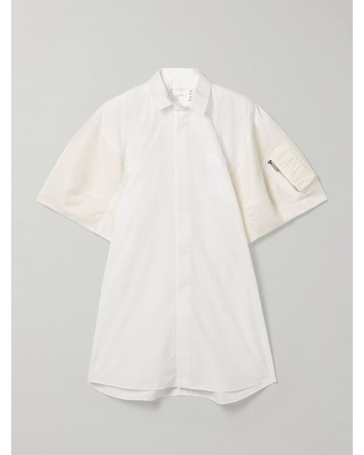 Sacai Shell-Trimmed Poplin Mini Shirt Dress in White | Lyst