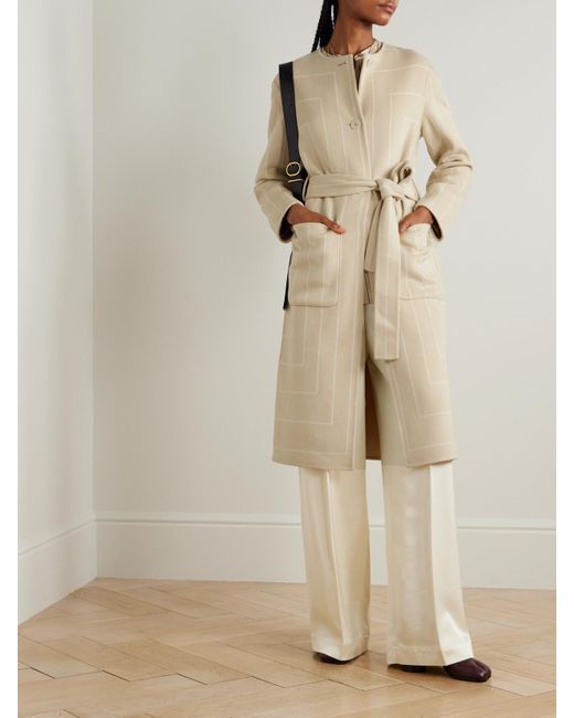 Joseph Natural Scheffer Belted Striped Wool And Silk-Blend Coat