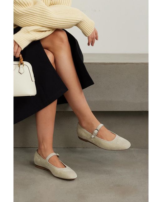 Le Monde Beryl Natural Grosgrain-Trimmed Velvet Mary Jane Ballet Flats