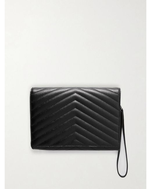 Saint Laurent Black Cassandre Matelassé Textured-Leather Pouch