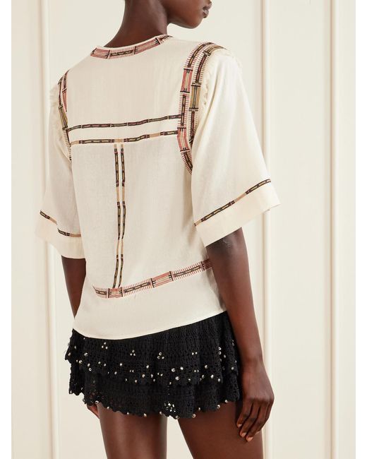 Isabel Marant Natural Fiosa Embroidered Silk Blouse