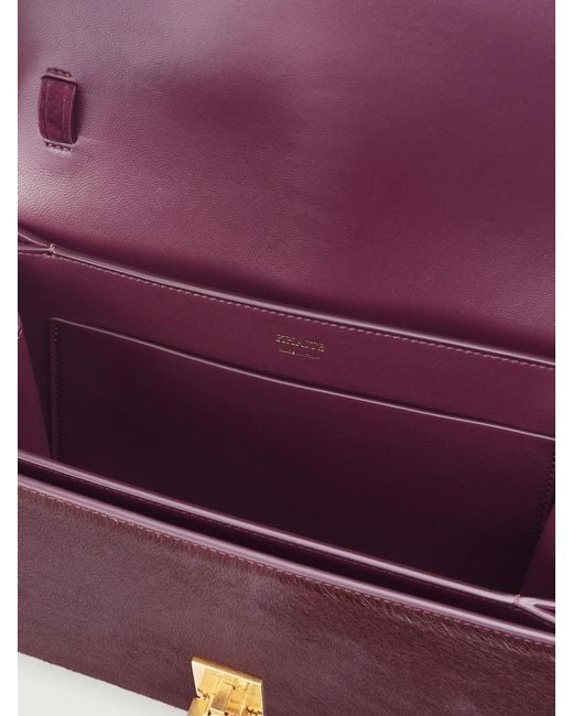 Khaite Purple Blake Calf Hair-Trimmed Suede Shoulder Bag