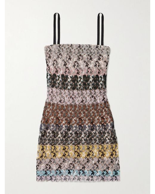 Missoni Multicolor Striped Metallic Crochet-Knit Mini Dress