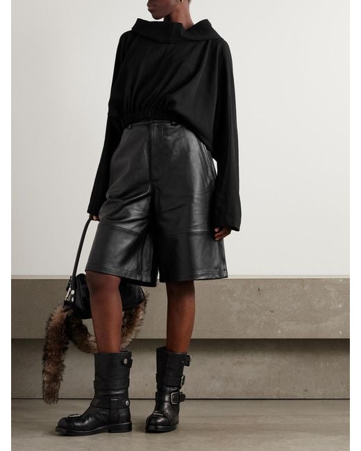 Rick Owens Black Cropped Wool-Crepe Hoodie