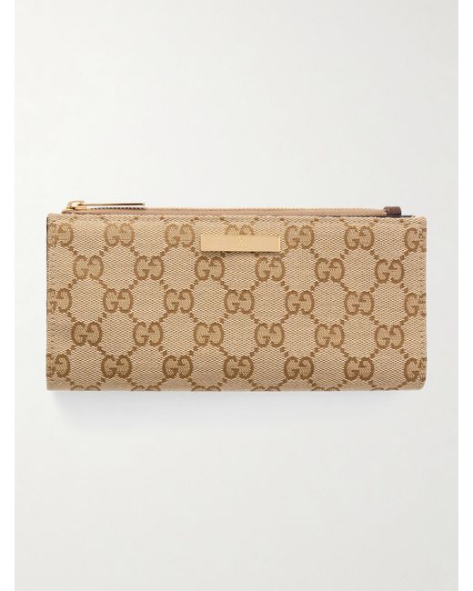 Gucci Natural Leather-Trimmed Gg Supreme-Jacquard Coated-Canvas Wallet