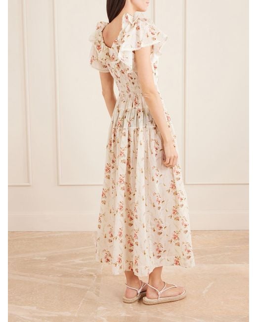 Doen Natural Illiana Lace-Trimmed Shirred Floral-Print Organic Cotton Dress