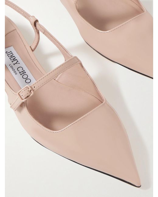 Jimmy Choo Natural Didi Patent-Leather Slingback Point-Toe Flats