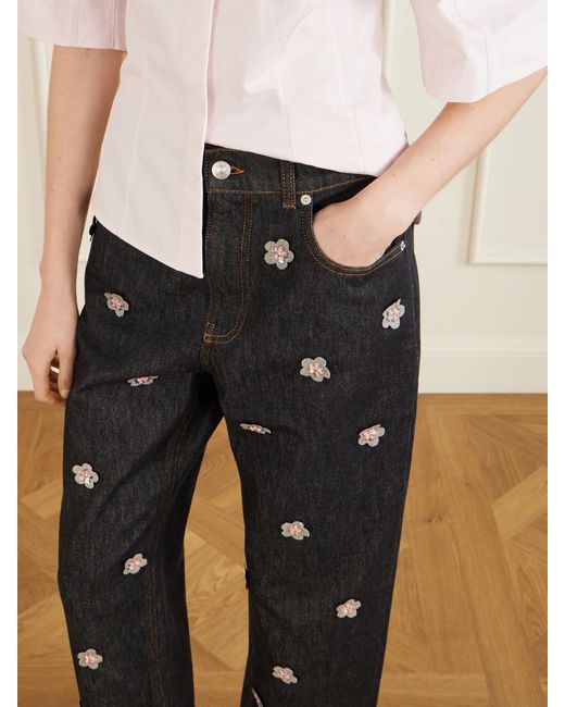 Marni Black Appliquéd Straight-Leg Jeans