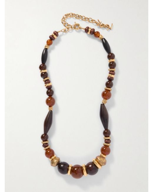 Saint Laurent White Tone Resin Beaded Necklace